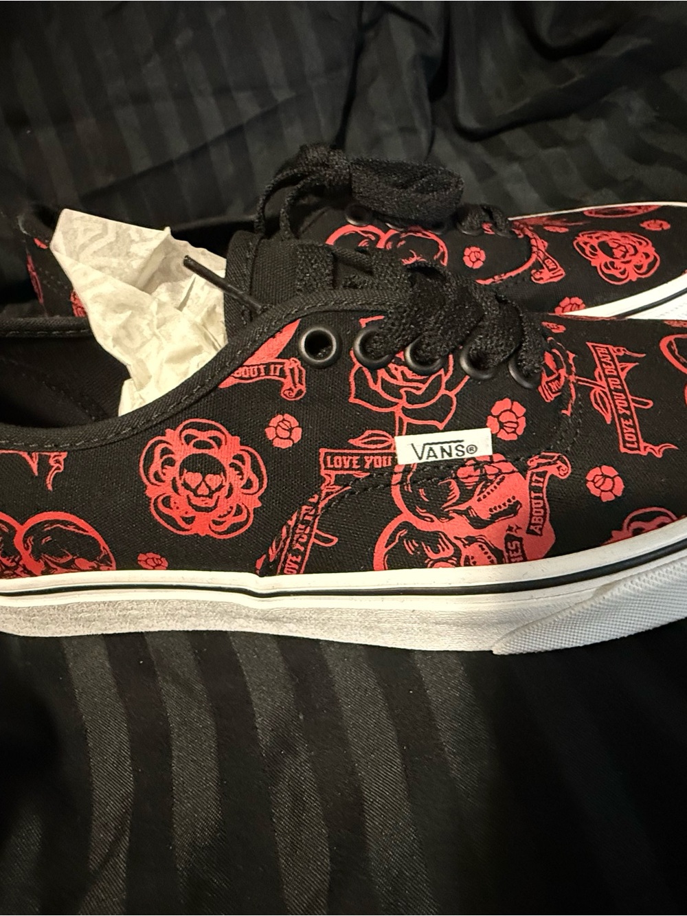 Vans Authentic Love You To Death, Black Red Skull Rose with box